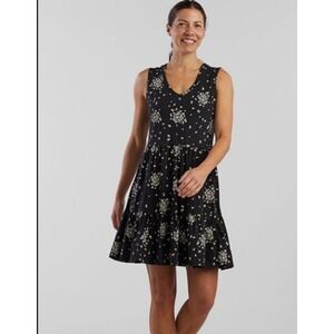 Toad & Co Dress Womens Large Tiered Black Floral Sleeveless Sundress Pockets NEW